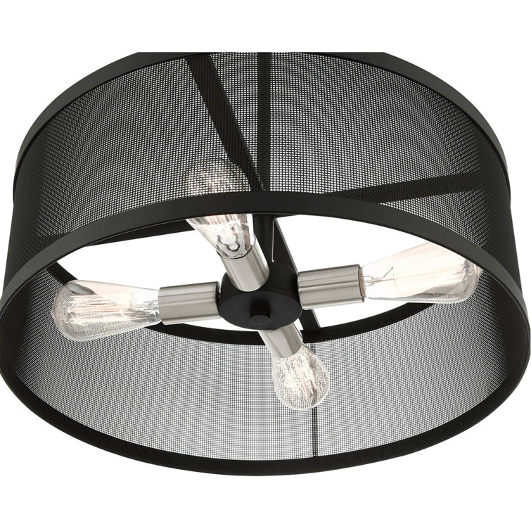 Contemporary Black and Nickel 4-Light Drum Chandelier with Mesh Shade