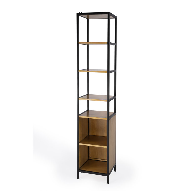 Hans Narrow Black Mango Wood and Iron Etagere Bookcase