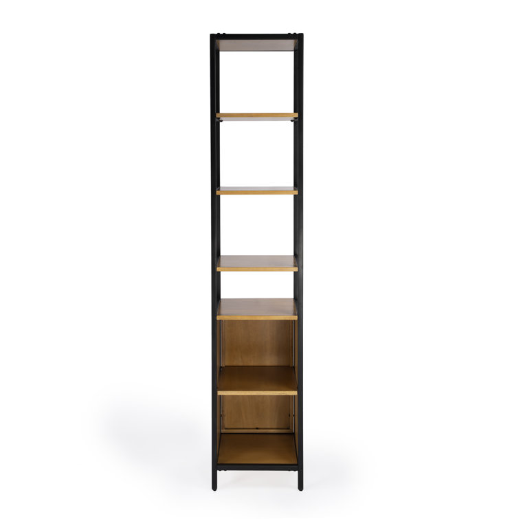 Hans Narrow Black Mango Wood and Iron Etagere Bookcase