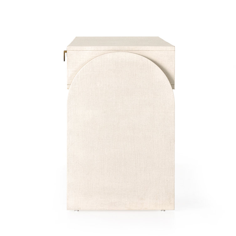 Modern Ivory Painted Linen Demilune Console with Storage