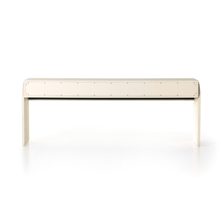 Modern Ivory Painted Linen Demilune Console with Storage