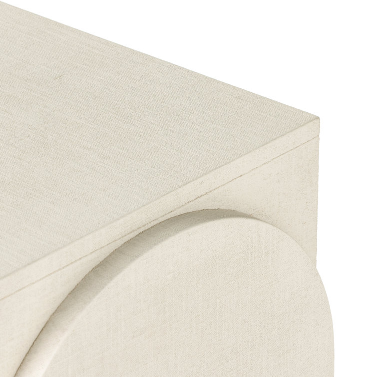 Modern Ivory Painted Linen Demilune Console with Storage