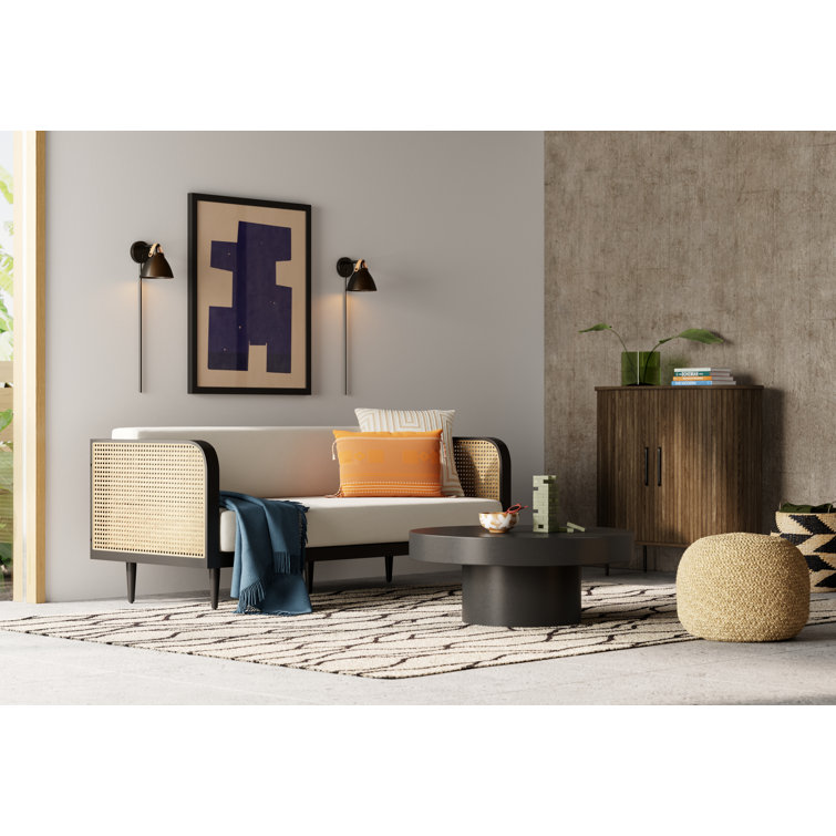 Tropics Collection Modern Round Khaki Jute Pouf Ottoman