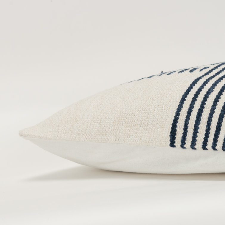 Natural and Blue Cotton Blend Striped Lumbar Pillow Set