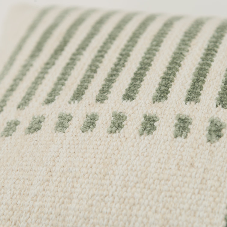 Natural Green Striped Cotton Lumbar Pillow Set