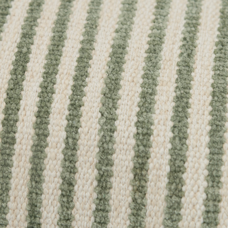 Natural Green Striped Cotton Lumbar Pillow Set