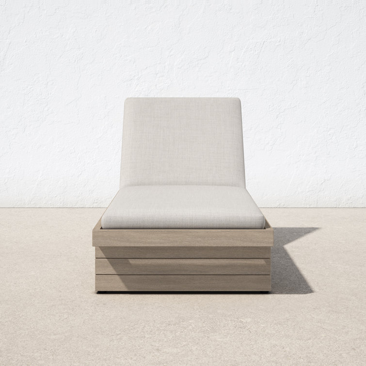 Brown Teak Single Chaise Lounge with Stone Gray Cushions