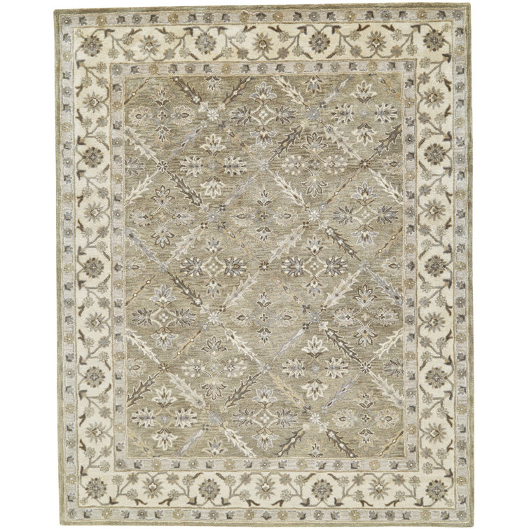 Hand-Tufted Green and Beige Wool 8' x 11' Area Rug