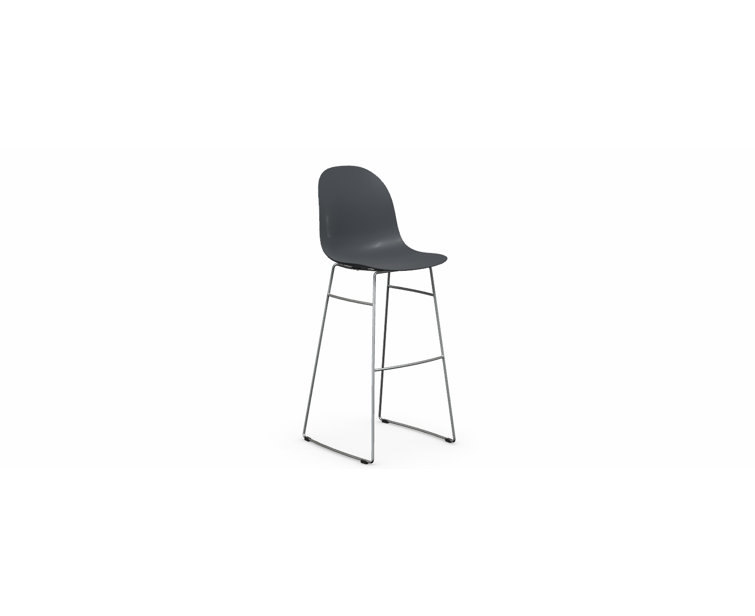 Gray Metal Bar Stool with Chromed Frame