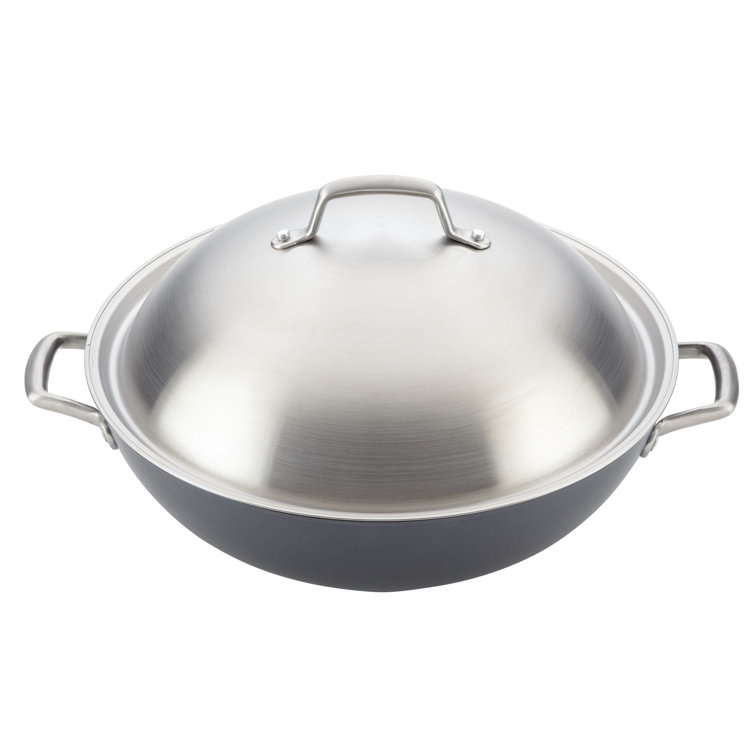 Moonstone Gray 13.5-Inch Hard Anodized Nonstick Wok with Lid