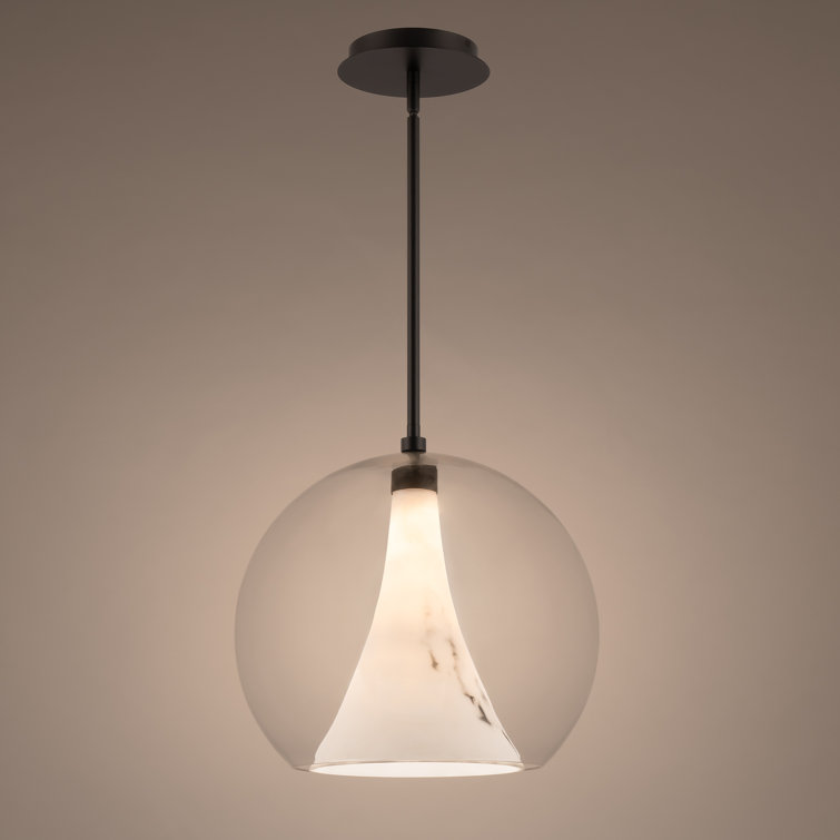 Chantilly Black Crystal Globe LED Pendant with Faux Alabaster Diffuser