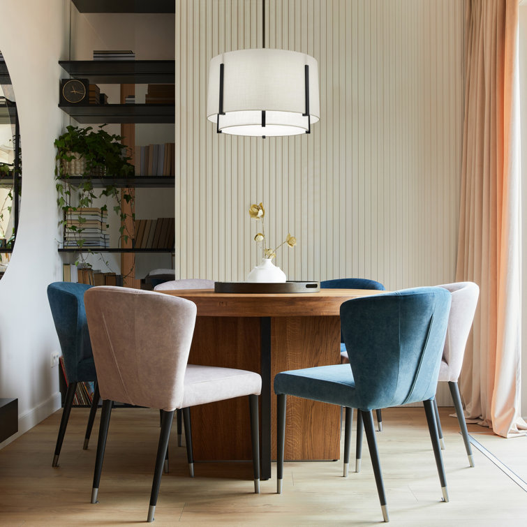 Black Aluminum LED Drum Pendant with Fabric Shade