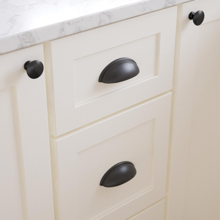 Matte Black Brass Cup Drawer Pulls with Installation Hardware