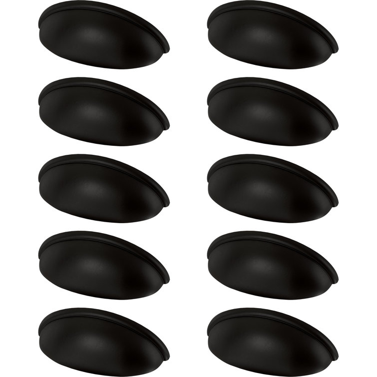 Matte Black Brass Cup Drawer Pulls with Installation Hardware