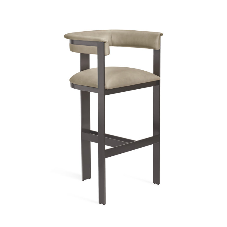 Fawn Taupe Leather and Graphite Stainless Steel Bar Stool