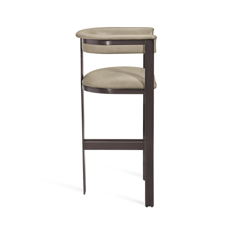 Fawn Taupe Leather and Graphite Stainless Steel Bar Stool