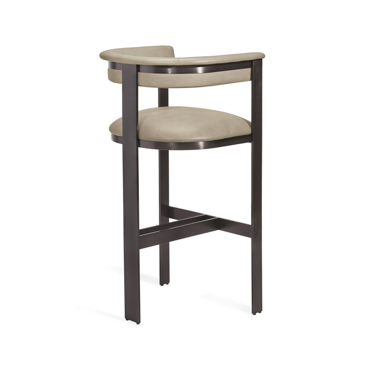 Fawn Taupe Leather and Graphite Stainless Steel Bar Stool