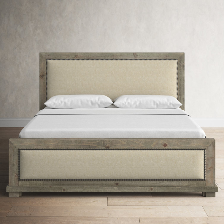Willow Gray Chalk Queen Upholstered Bed with Nailhead Trim