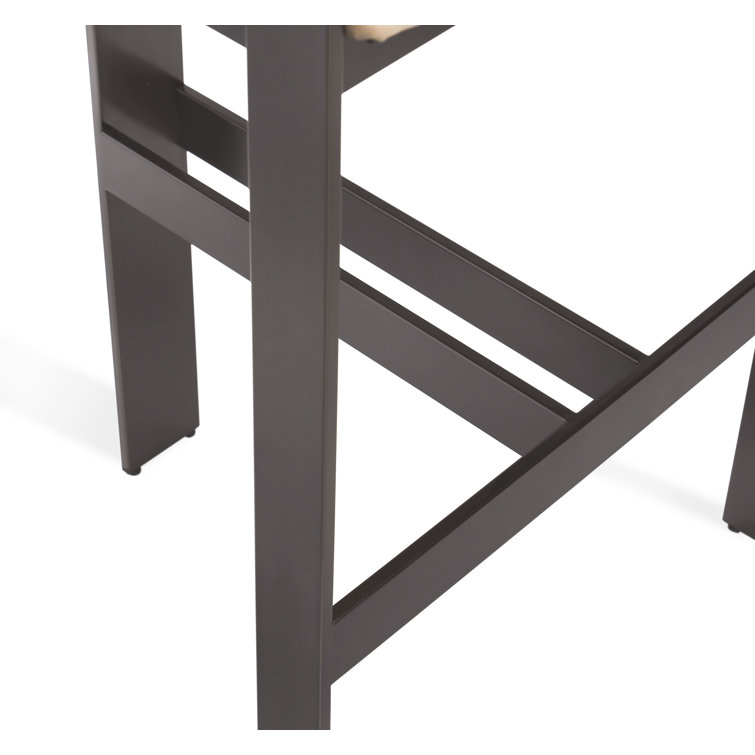Fawn Taupe Leather and Graphite Stainless Steel Bar Stool