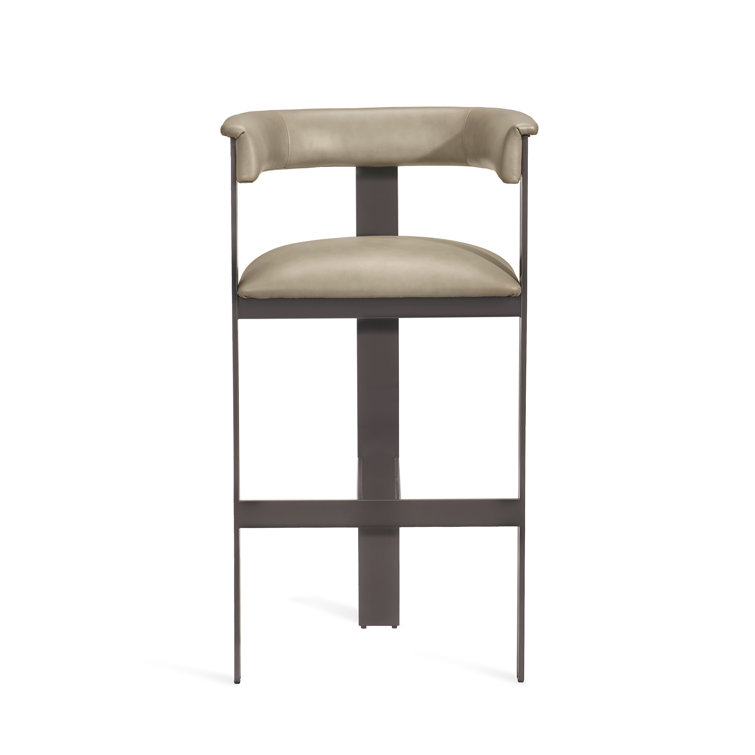 Fawn Taupe Leather and Graphite Stainless Steel Bar Stool