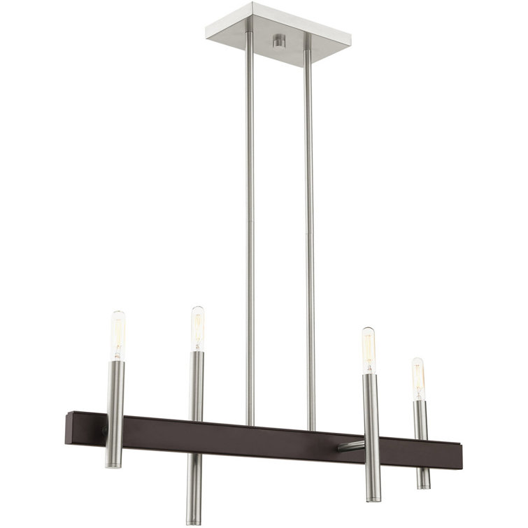 Elegant Bronze and Crystal 4-Light Linear Chandelier