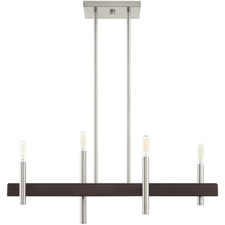 Elegant Bronze and Crystal 4-Light Linear Chandelier