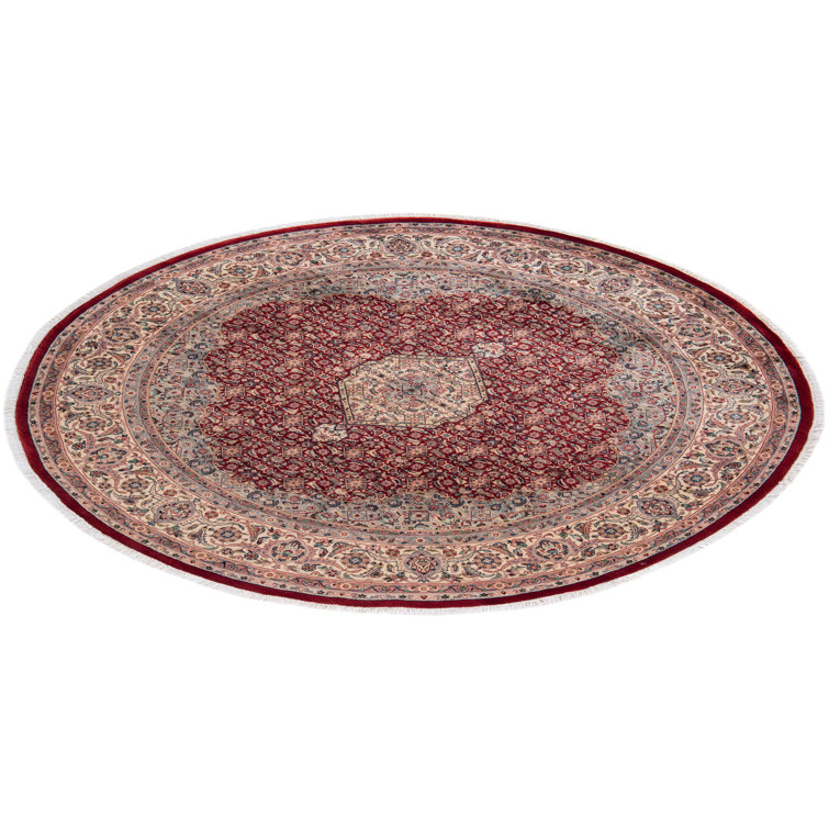 Hand-Knotted Round Red Wool Area Rug 7' 1" x 7' 3"