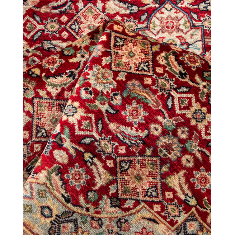 Hand-Knotted Round Red Wool Area Rug 7' 1" x 7' 3"