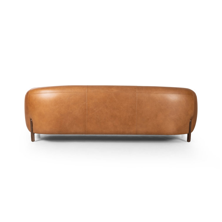 Valencia Camel 86'' Plush Leather Sofa with Solid Ash Legs