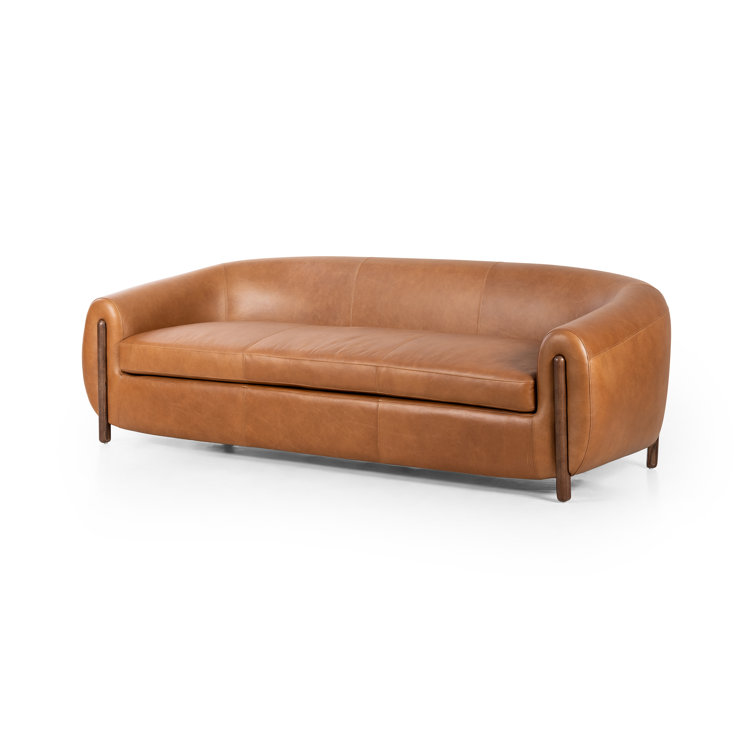 Valencia Camel 86'' Plush Leather Sofa with Solid Ash Legs