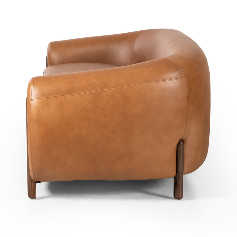Valencia Camel 86'' Plush Leather Sofa with Solid Ash Legs