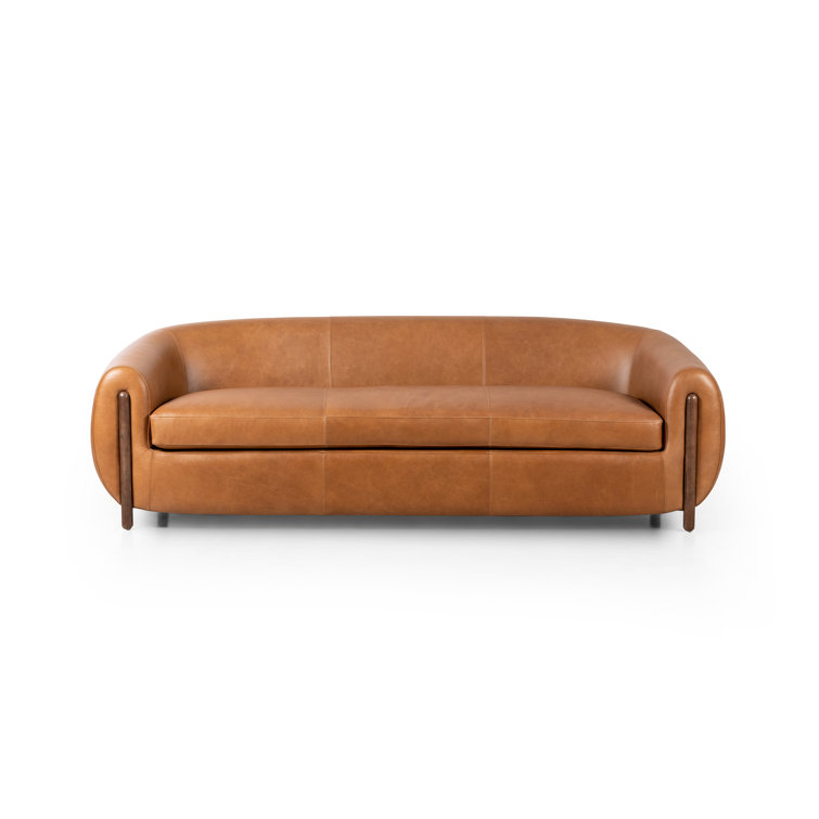 Valencia Camel 86'' Plush Leather Sofa with Solid Ash Legs