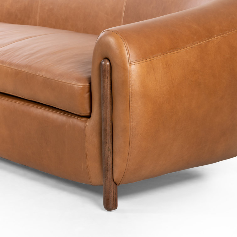 Valencia Camel 86'' Plush Leather Sofa with Solid Ash Legs