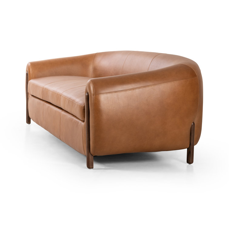 Valencia Camel 86'' Plush Leather Sofa with Solid Ash Legs