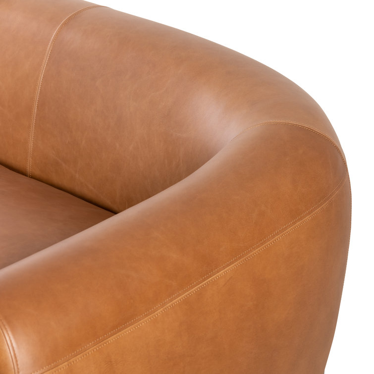 Valencia Camel 86'' Plush Leather Sofa with Solid Ash Legs