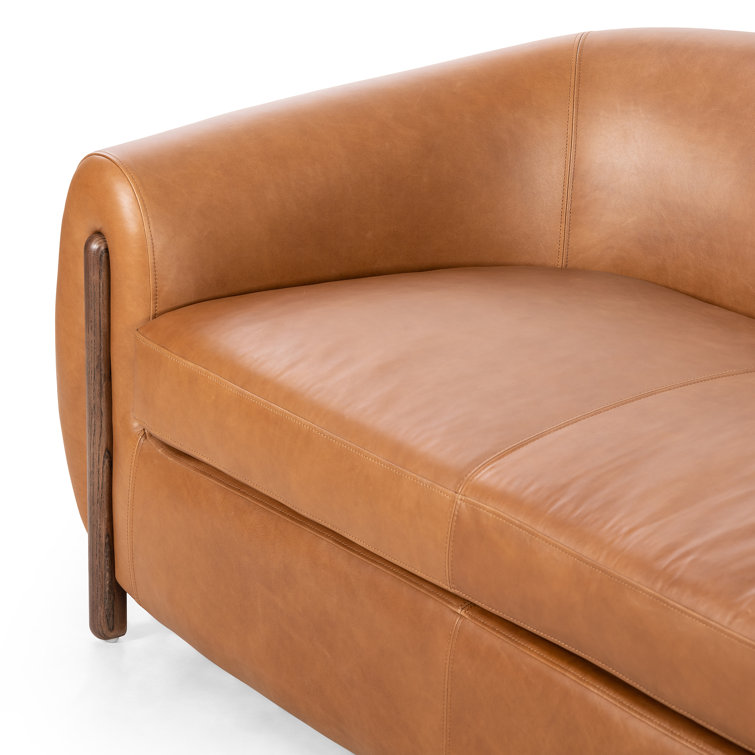 Valencia Camel 86'' Plush Leather Sofa with Solid Ash Legs