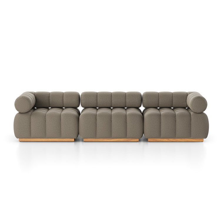 Gray Teak Tuxedo Channel-Tufted Outdoor Sectional Sofa