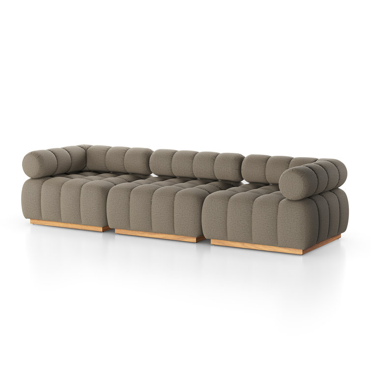 Gray Teak Tuxedo Channel-Tufted Outdoor Sectional Sofa