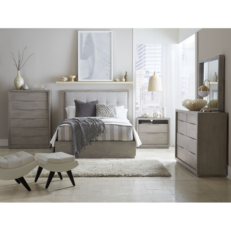 Adlia Full/Double Wire-Brushed Solid Wood Upholstered Storage Platform Bed with Tufted Headboard