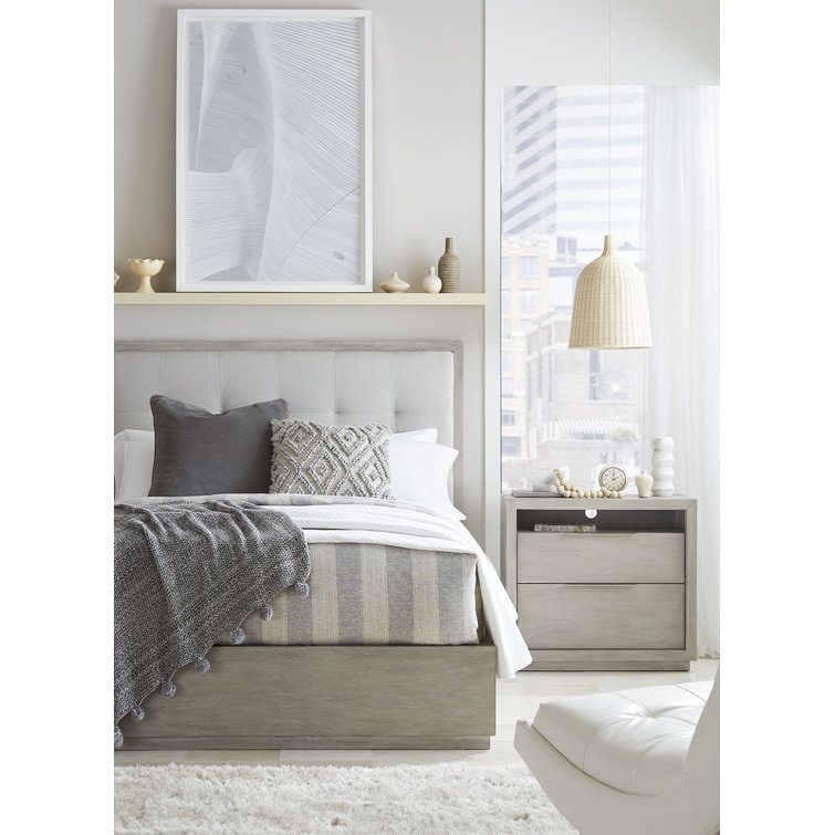 Adlia Full/Double Wire-Brushed Solid Wood Upholstered Storage Platform Bed with Tufted Headboard