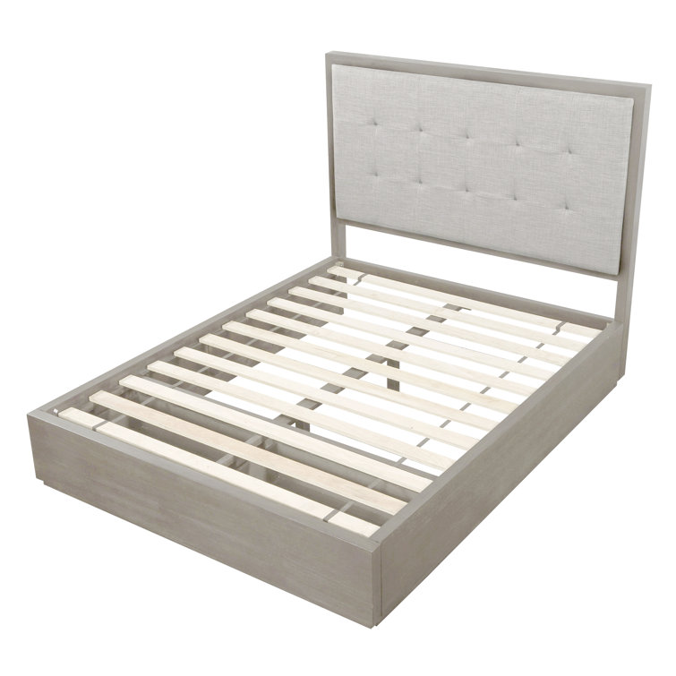 Adlia Full/Double Wire-Brushed Solid Wood Upholstered Storage Platform Bed with Tufted Headboard
