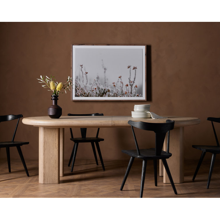 Light Oak Extendable Oval Dining Table with Solid Wood Base
