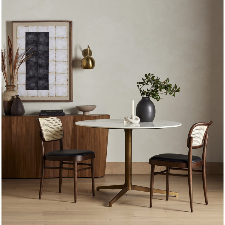 42" Round Polished White Marble Dining Table with Brass Base