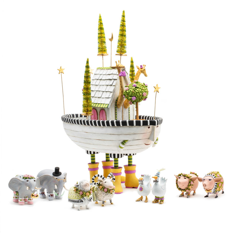 Handmade Resin Noah's Ark Figurine Set with Animals