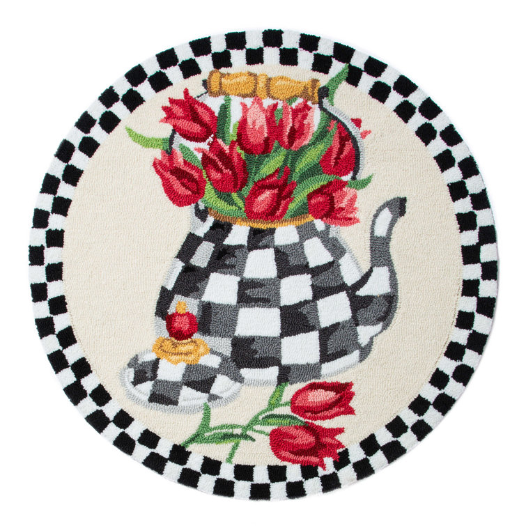 Handmade Round Synthetic 3' Tulip Kettle Rug