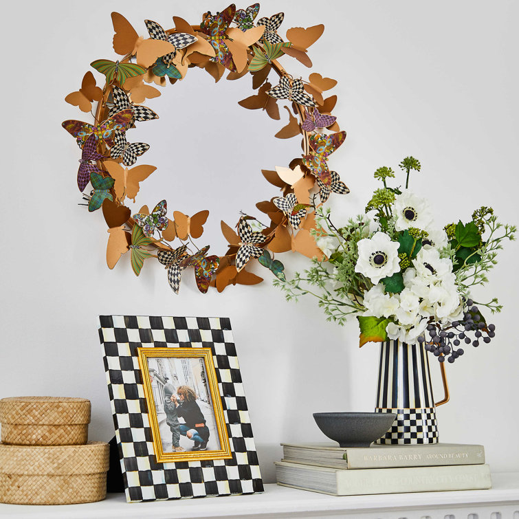 Fluttering Butterfly 17'' Round Resin Framed Kids Mirror
