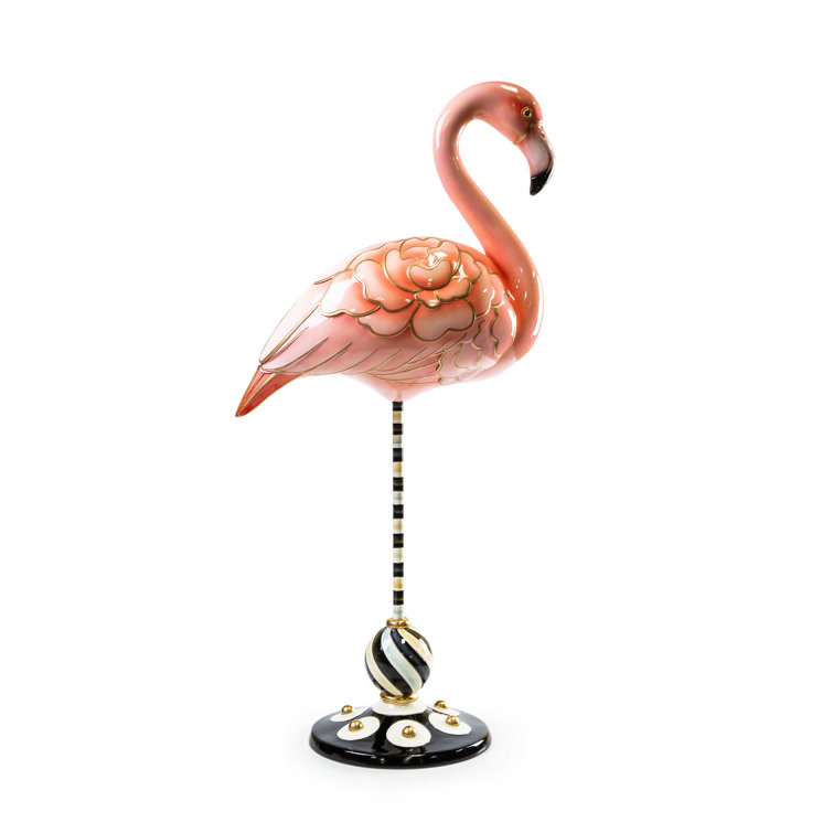 Hand-Painted Pink Flamingo Resin Figurine with Striped Base