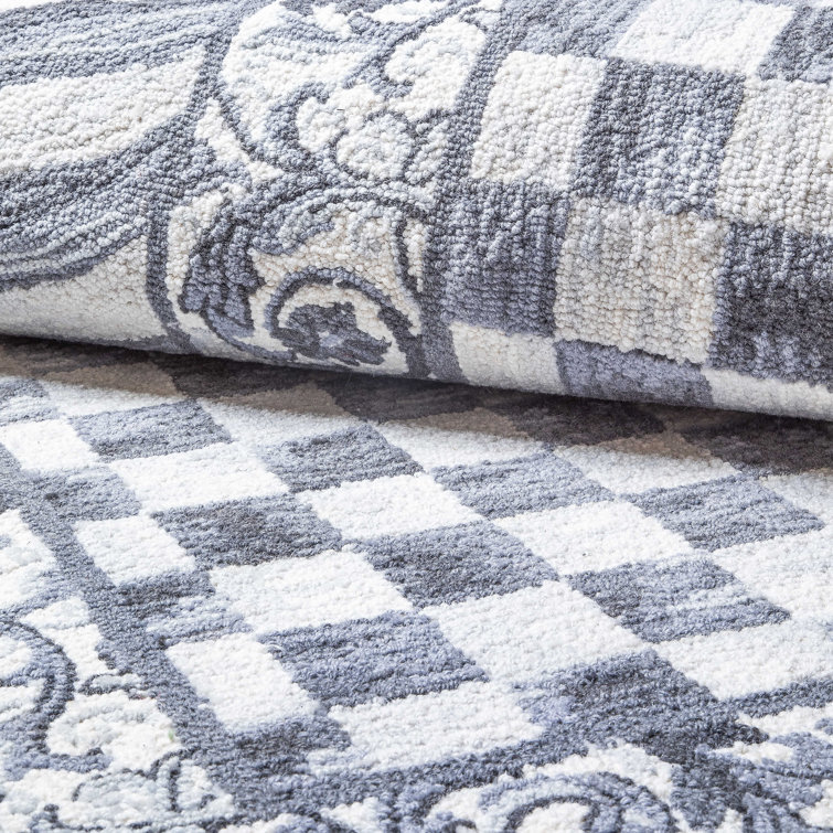 Sterling Check Hand-Knotted Gray Stripe Wool Octagon Rug, 6'