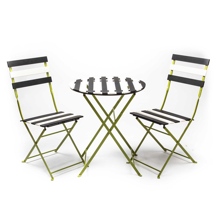 Outdoor Black and White Metal Bistro Table with Chartreuse Frame