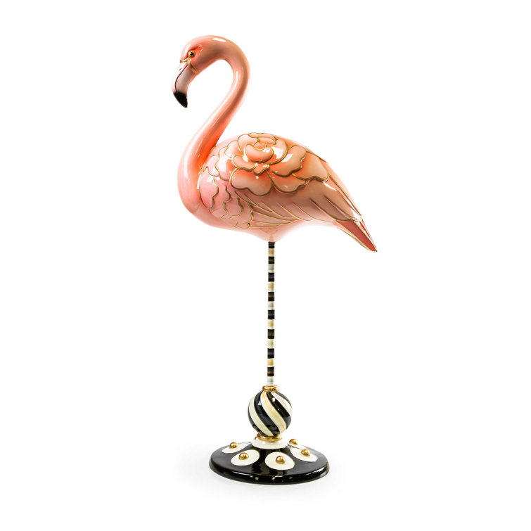 Hand-Painted Pink Flamingo Resin Figurine with Striped Base